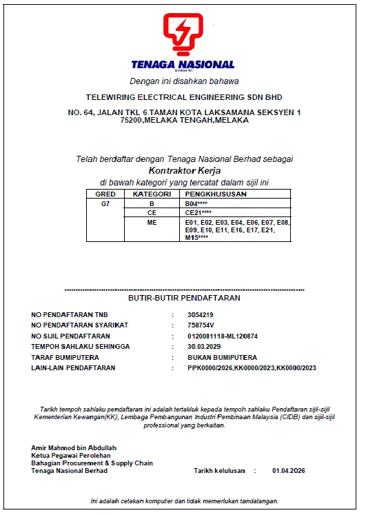 TNB Registered Contractor